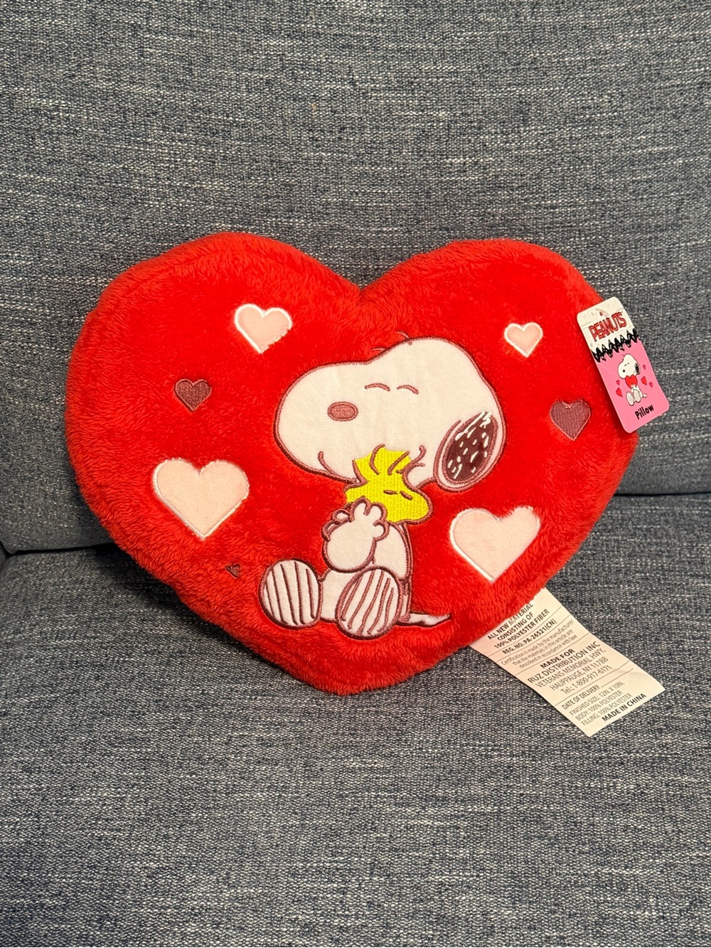 Peanuts Red Heart Pillow with Snoopy & Woodstock